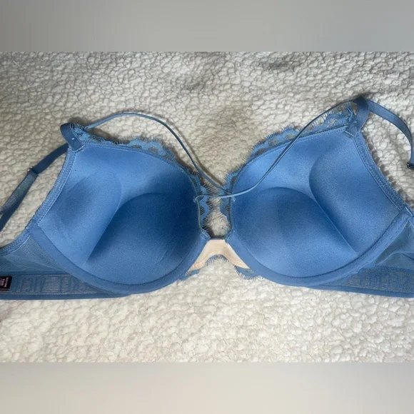 Victoria’s Secret Bombshell Push Up Strappy Front Bra Blue Lace 34C - Picture 5 of 7